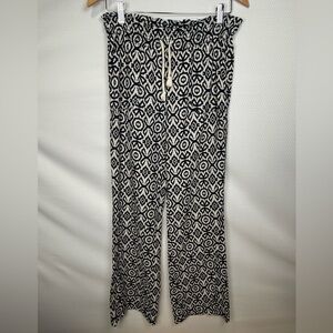 Cali 1850 Linen Blend Drawstring Pants Navy White Ikat Print Size Small Boho